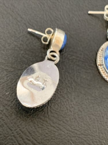 Navajo Denim Lapis Dangle Earrings | Sterling Silver | 1.1" | Authentic Native American Handmade | 1700