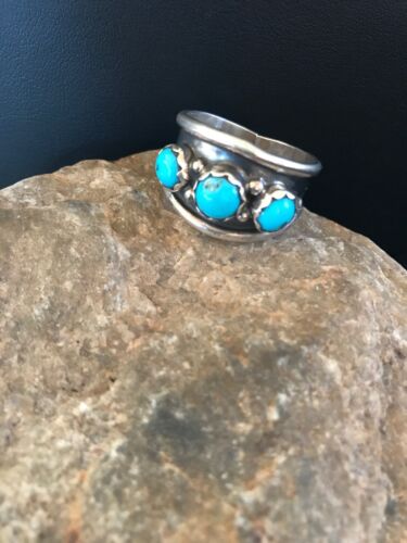 Navajo Kingman Turquoise Multi-Stone Ring | Authentic Native American Sterling Silver | Sz 11.5 | 8201