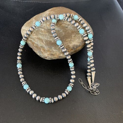 Navajo Pearls Dry Creek Turquoise Bead Necklace | Sterling Silver | 22" | 13164