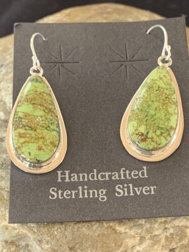 Native American Women's Navajo Green Gaspeite Earrings | Sterling Silver | 396