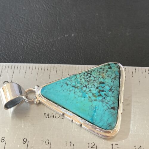Navajo Men's Pendant | Sterling Silver Spiderweb Turquoise | 2" | Authentic Native American Handmade | 10751