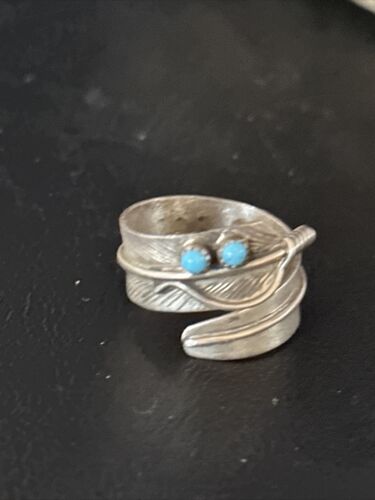 Navajo Blue Kingman Turquoise Feather Ring | Authentic Native American Sterling Silver | Multi-Stone | Sz 9 | 14793