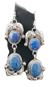 Southwestern Navajo Denim Lapis Dangle Earrings | Sterling Silver | 2" | 01796