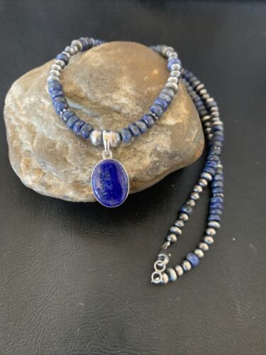 Native American Navajo Blue Lapis Pendant Necklace | Sterling Silver | Authentic Handmade | 12251