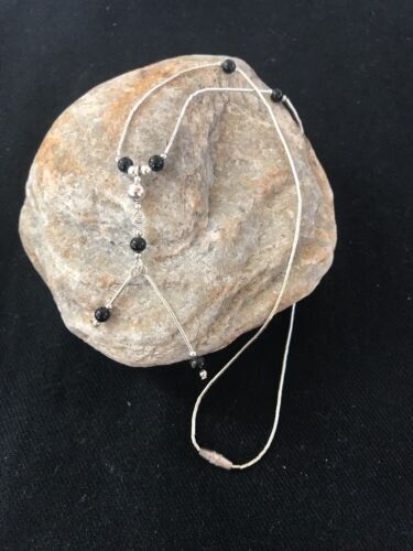 Navajo Liquid Black Onyx Heishi Sterling Silver Necklace | 17" | Handmade Southwestern Jewelry | 3727