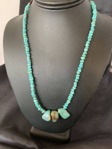 Navajo Blue Turquoise Nugget Pendant Necklace | Sterling Silver Pearls | 18" | Authentic Native American Handmade | 12446