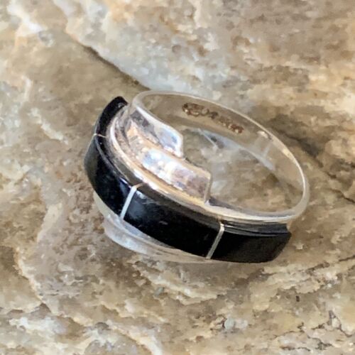 Native American Handmade Navajo Black Onyx Inlay Band Ring | Sz 6.5 | 12466