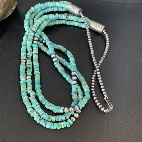 Southwestern Navajo 3-Strand Turquoise Heishi Necklace | Sterling Silver | 30" | 13155