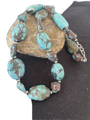 Navajo Chunky Turquoise #8 Necklace | Sterling Silver Pearls | Authentic Native American Handmade | 22" | 1242