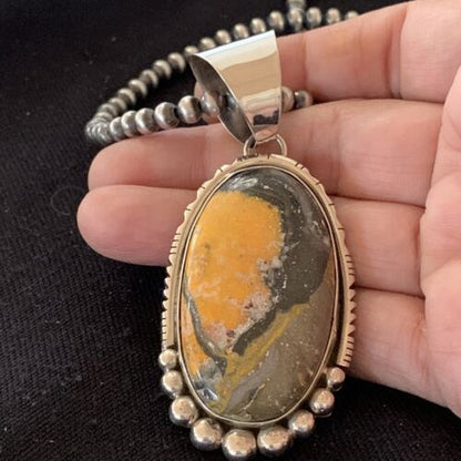 Navajo Pearls Sterling Silver Necklace | Bumblebee Jasper Pendant | Authentic Native American Handmade | 1649 - Masha USA