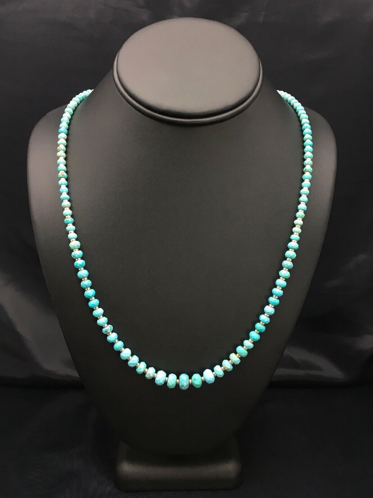 Navajo Faceted Blue Turquoise Necklace | Gold Filled Beads | Authentic Native American | 24" | 2908