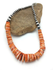 Navajo Spiny Oyster Graduated Necklace | Sterling Silver | Authentic Native American | 23" | 3085