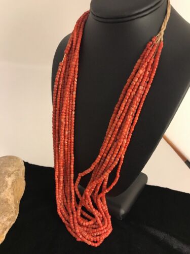 Vintage Navajo Coral 9 Strand Graduated Necklace | 30" Old Pawn | Ultra Rare Collectible
