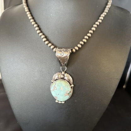 Navajo Blue Golden Hills Pendant Necklace | Sterling Silver | Authentic Native American Handmade | 14621
