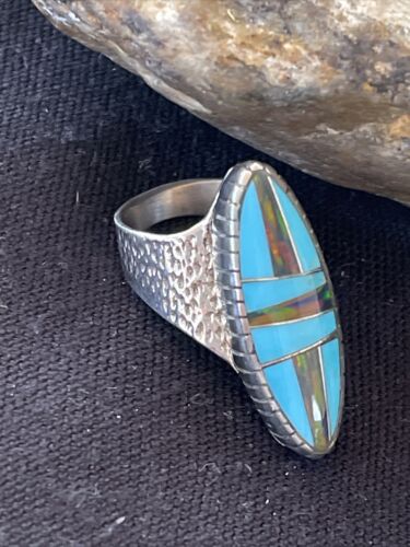 Navajo Multi-Color Opal & Turquoise Inlay Ring | Sterling Silver | Sz 7 | Authentic Native American Handmade | 1579