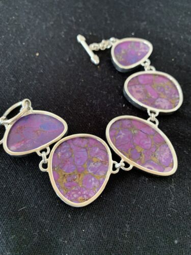 Navajo Purple Mojave Turquoise Link Bracelet | Sterling Silver | 9" | Authentic Native American Handmade | 664