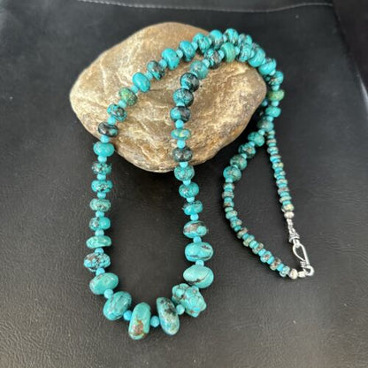 Navajo Pearls Sterling Silver Blue Spiderweb Turquoise Necklace | Authentic Native American | 26" | 14358