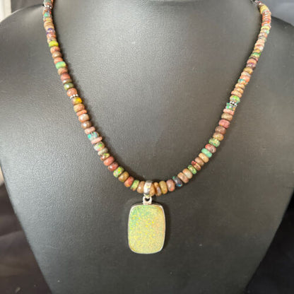 Southwestern Women's Green Opal Pendant Necklace | Sterling Silver | 17" | 14424