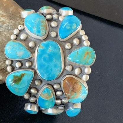 Men's Navajo Blue Royston Turquoise Cuff Bracelet | Sterling Silver | Authentic Native American Handmade | 1070