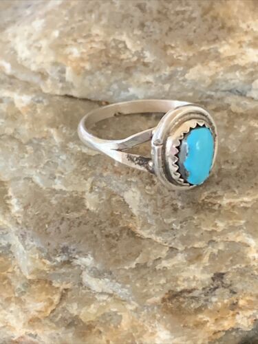 Navajo Blue Turquoise Ring | Sterling Silver | Sz 7.5 | Authentic Native American Handmade | 10723