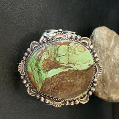 Navajo Men's Bracelet | Sterling Silver Green Gaspeite | Authentic Native American Handmade | 2047