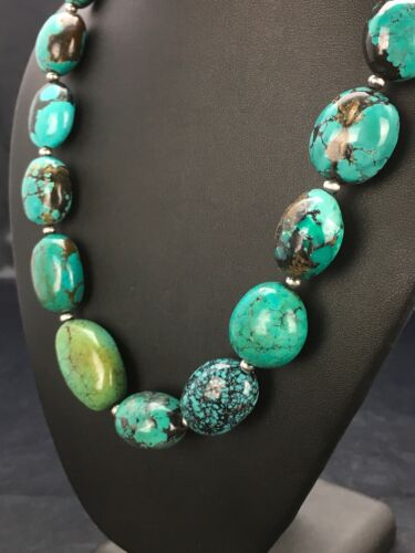 Navajo Chunky Turquoise Necklace | Sterling Silver | 20" | Authentic Native American Handmade | 2963