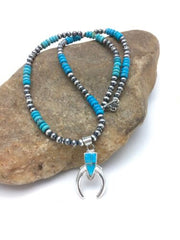 Navajo Blue Turquoise Naja Pendant Necklace | Sterling Silver | Authentic Native American Handmade | 2699