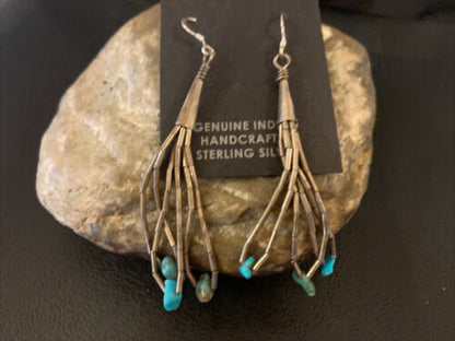 Old Pawn Liquid Silver Heishi Dangle Earrings | Turquoise Sterling | 2" | 13035