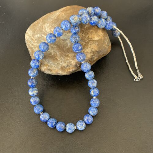 Native Blue Denim Lapis Bead Silver Heishi Sterling Silver Necklace 11835
