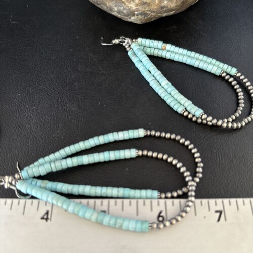 Navajo Turquoise Heishi Beads Earrings | Sterling Silver | 5" | Authentic Native American Handmade | 14295