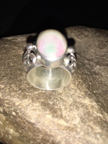 Southwestern Navajo White Mabe Pearl Ring | Sterling Silver | Sz 8 | Authentic Native American Handmade | 1724