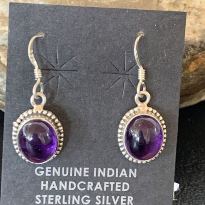 Navajo Purple Amethyst Dangle Drop Earrings | Sterling Silver | Authentic Native American Handmade | 12684