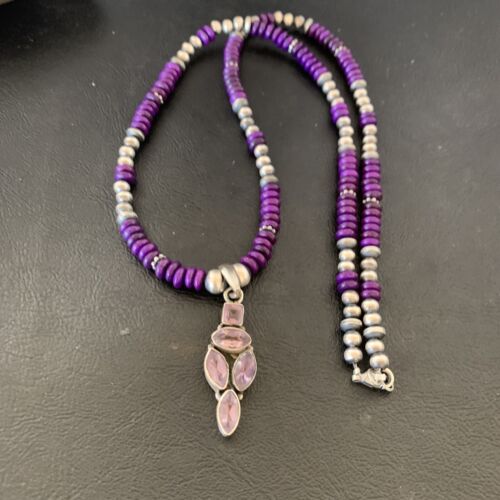 Navajo Amethyst Sugilite Necklace Pendant | Sterling Silver | Multi-Stone | Authentic Native American Handmade | 12375