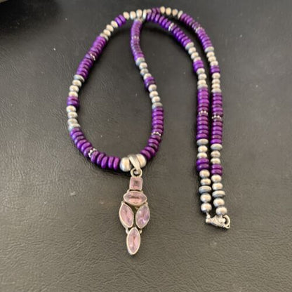 Navajo Amethyst Sugilite Necklace Pendant | Sterling Silver | Multi-Stone | Authentic Native American Handmade | 12375