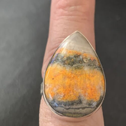 Navajo Yellow Bumble Bee Jasper Ring | Sterling Silver | Sz 8 | 11546