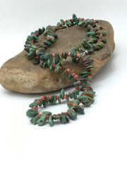 Navajo Green Turquoise & Spiny Oyster Necklace | Sterling Silver | 34" | Authentic Native American Handmade | 4738