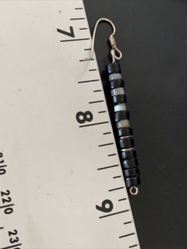 Navajo Black Onyx White Mother of Pearl Earrings | Sterling Silver | 1.5" | Authentic Native American Handmade | 13056