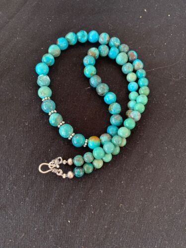 Navajo Blue Turquoise Graduated Necklace | Sterling Silver | Authentic Native American Handmade | 22" | 4826 - Masha USA