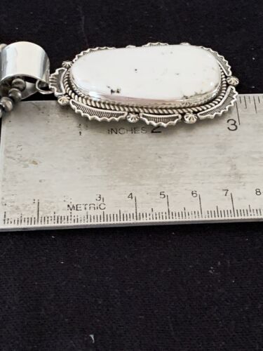 Sterling Silver Navajo White Buffalo Turquoise Pendant | Men's Necklace  | 00340 | Native American Handmade
