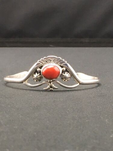 Native American Coral Cuff Bracelet | Navajo Sterling Silver | Handmade | 4747