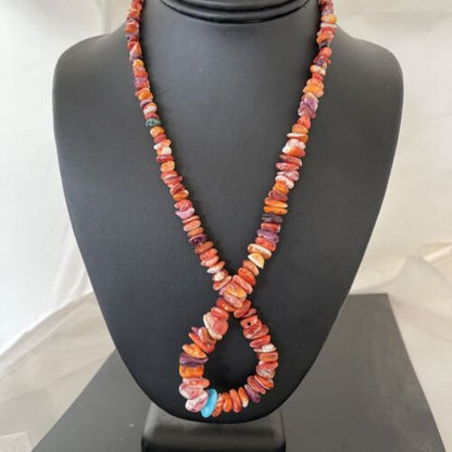 Navajo Spiny Oyster Nugget Beads Necklace | Sterling Silver | Authentic Native American Handmade | 22" | 1346