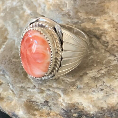 Native American Navajo Red Spiny Oyster Ring | Sterling Silver | Sz 10 | 11939