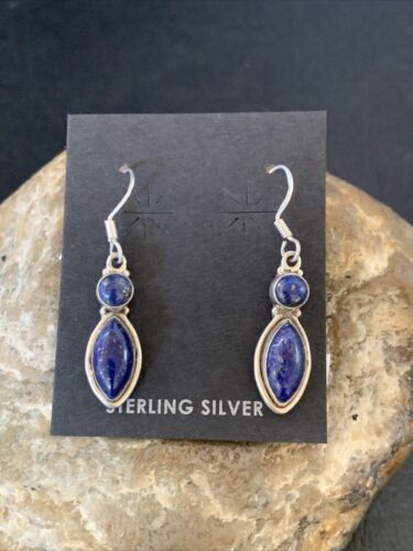 Navajo Lapis Lazuli Multi-Stone Dangle Drop Earrings | Sterling Silver | 0.9" | 12709