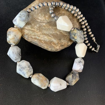 Navajo White Opal Bead Necklace | Sterling Silver | 20mm | 21" | Authentic Native American Handmade | 13982