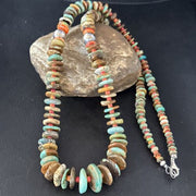 Navajo Turquoise & Red Spiny Oyster Necklace | Sterling Silver | Authentic Native American | 32" | 14379