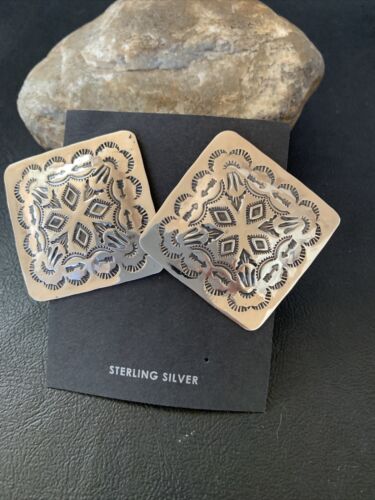 Navajo Sterling Silver Stamped Earrings | Authentic Native American Handmade | 1670