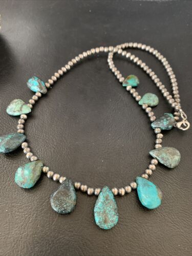 Native American Navajo Blue Turquoise Necklace | Sterling Silver | 19" | 12918 - Masha USA