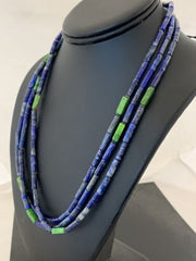 Men's Navajo Lapis Green Turquoise Necklace | 3 Strands Sterling Silver | 21" | Authentic Native American Handmade | 620