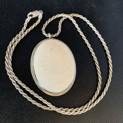 Men's Navajo Pearl White Buffalo Turquoise Pendant | Sterling Silver Necklace | Authentic Native American | 13741