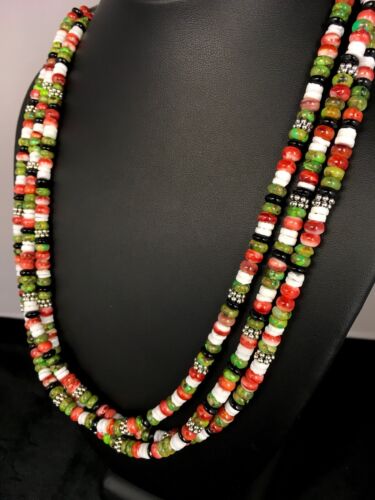 Native American Turquoise & Spiny Oyster Necklace | Sterling Silver | Multi-Strand | 8745